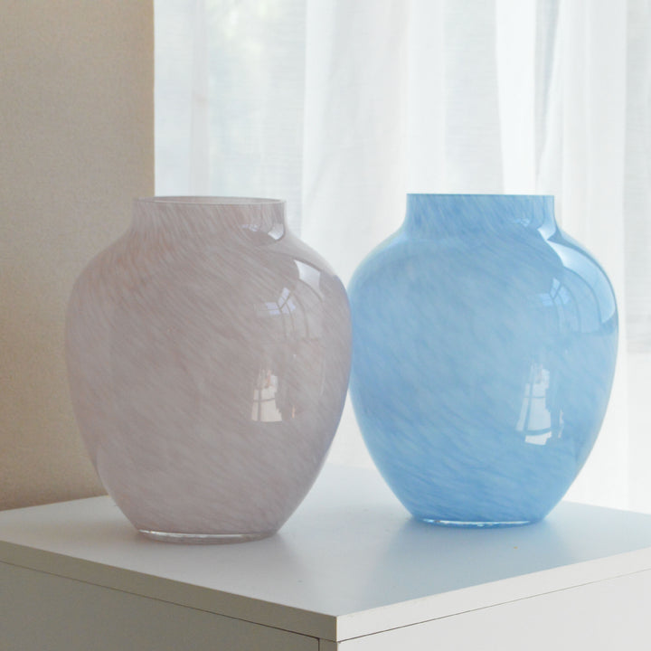 Large Hand-Blown Swirled Glass Decorative Vase