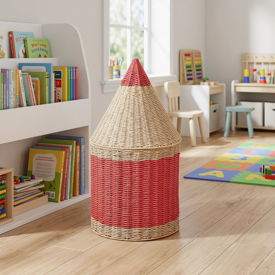 Playful storage basket in pencil design