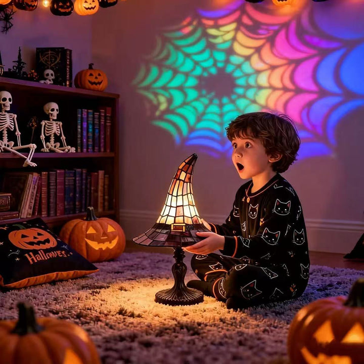 Decorative table lamp in witch hat design