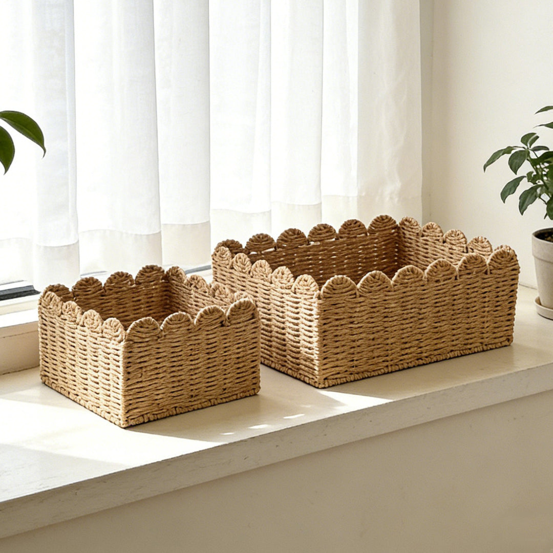 Handcrafted storage basket with playful wave edge