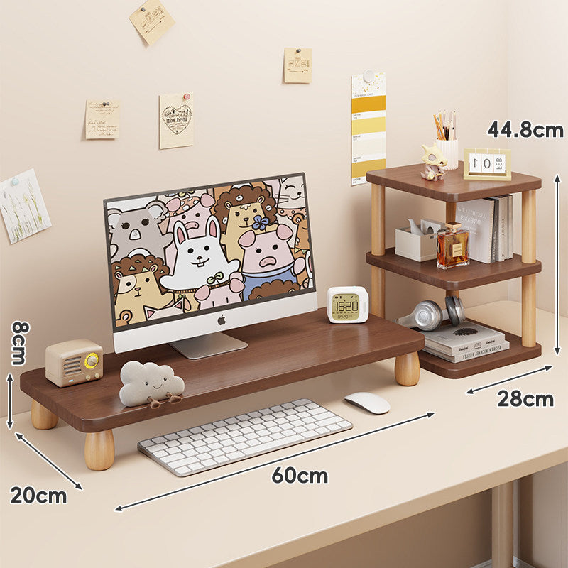 Solid Wood Low-Profile Monitor and Display Riser with Rounded Peg Legs and Keyboard Slide-Out Space