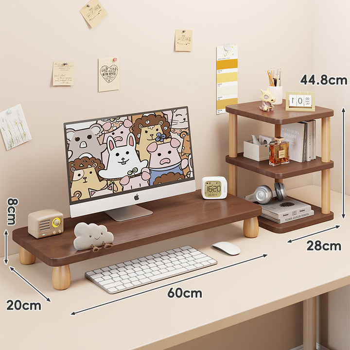 Solid Wood Low-Profile Monitor and Display Riser with Rounded Peg Legs and Keyboard Slide-Out Space