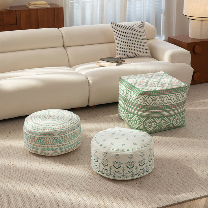 Boho mandala design seat cushion pouf with carrying handle