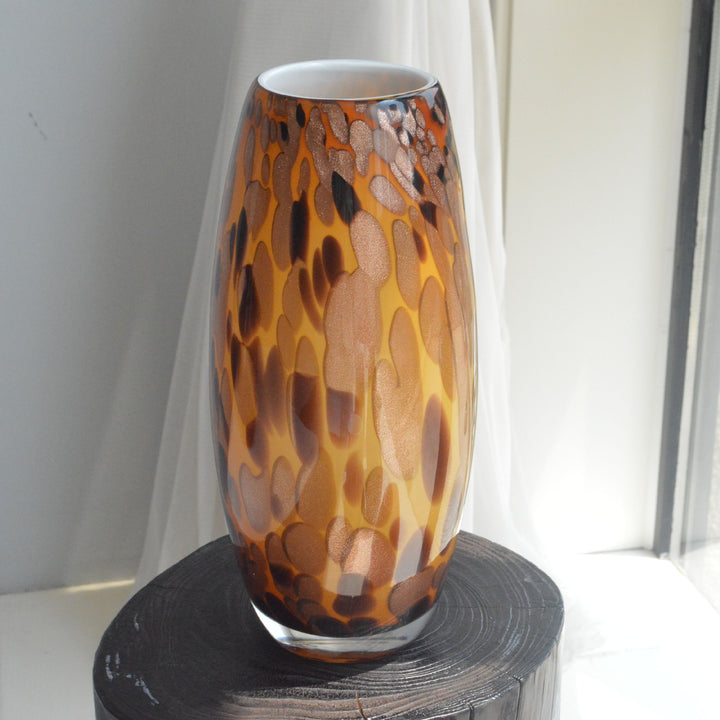 Polished Blown Glass Tapered Speckled Accent Vase