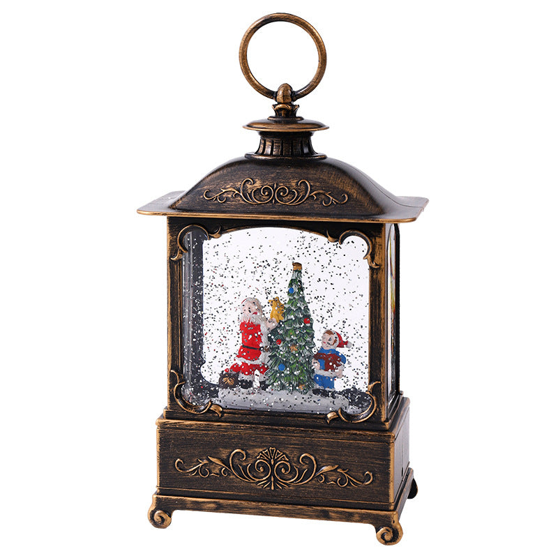 Glittering Christmas lantern with snow scenes