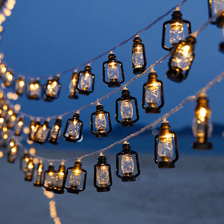 Decorative string lights with nostalgic lanterns