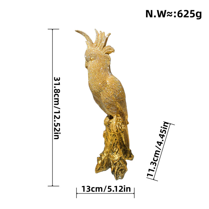Shiny parrot figure on log