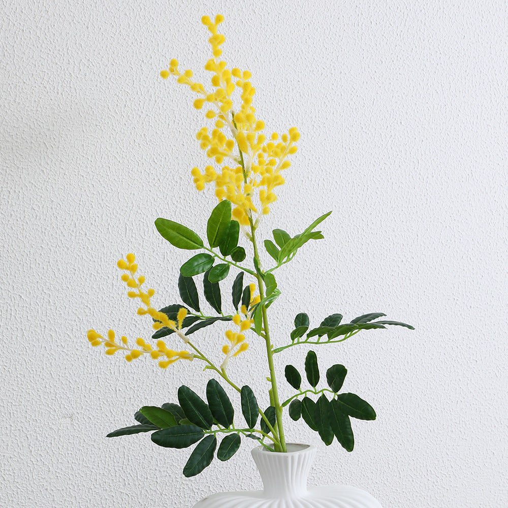 Artificial mimosa branch with detailed flowers and leaves