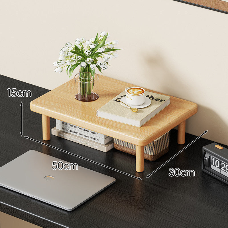 Compact Solid Wood Elevated Desk Display Stand with Under-Shelf Storage and Rounded Leg Design