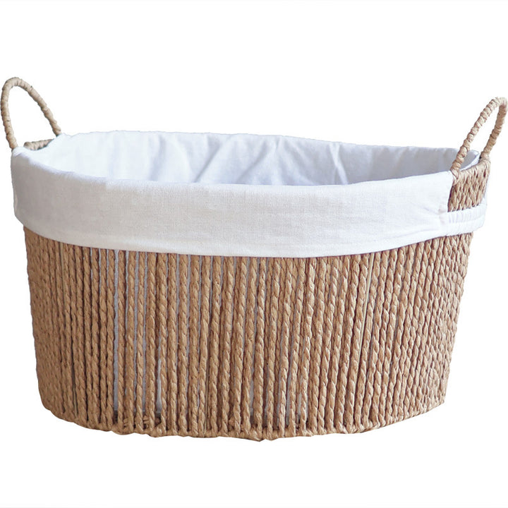 Handcrafted storage basket with white cotton lining