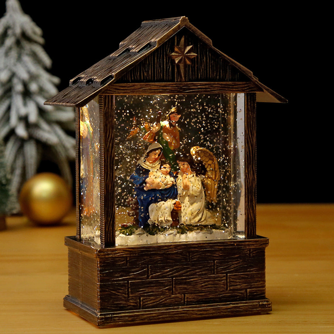 Nostalgic snow globe decoration with Santa Claus and children