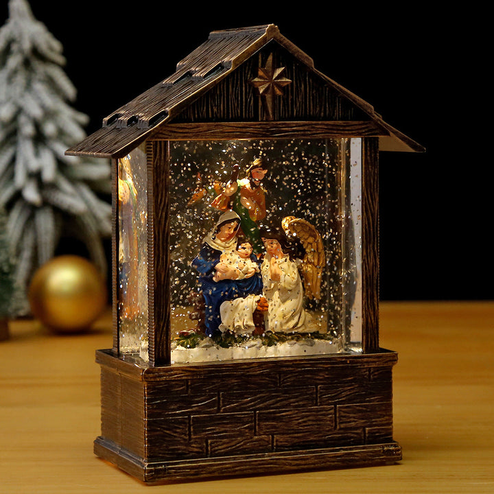 Nostalgic snow globe decoration with Santa Claus and children