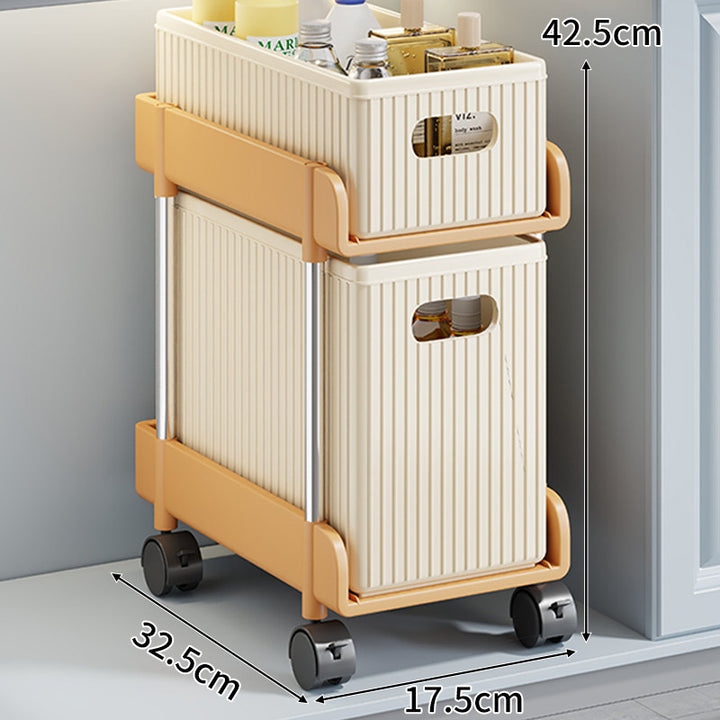 Slim Rolling Gap Storage Cart with Removable Inner Bin and Top Organizer