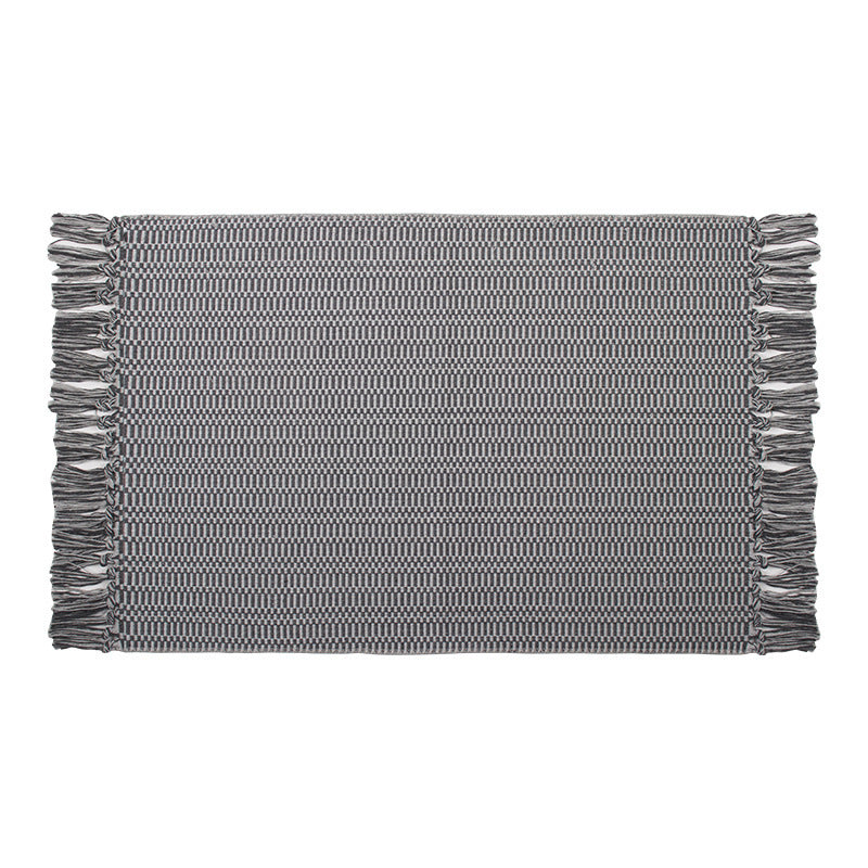 Flat-woven cotton rug runner with geometric check pattern and easy-care surface