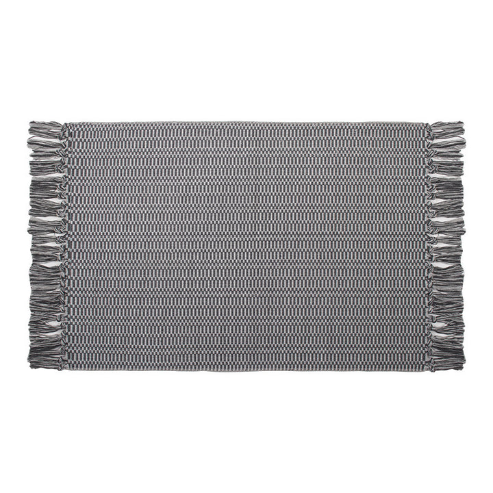 Flat-woven cotton rug runner with geometric check pattern and easy-care surface