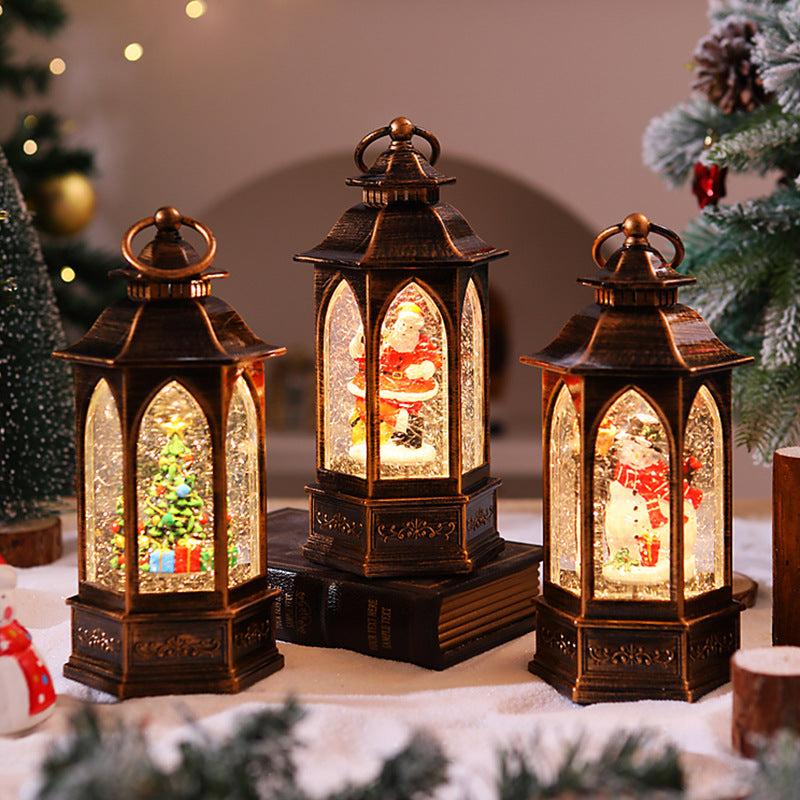 Nostalgic Christmas lantern with snowman scene