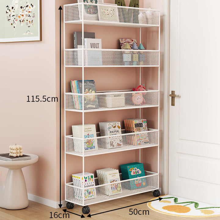 Industrial Metal Mesh Four-Tier Narrow Bookshelf Organizer