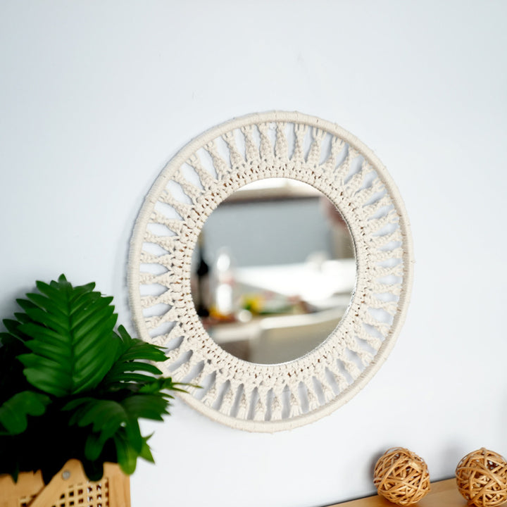 Beef Wall Mirror with Macrame Frame