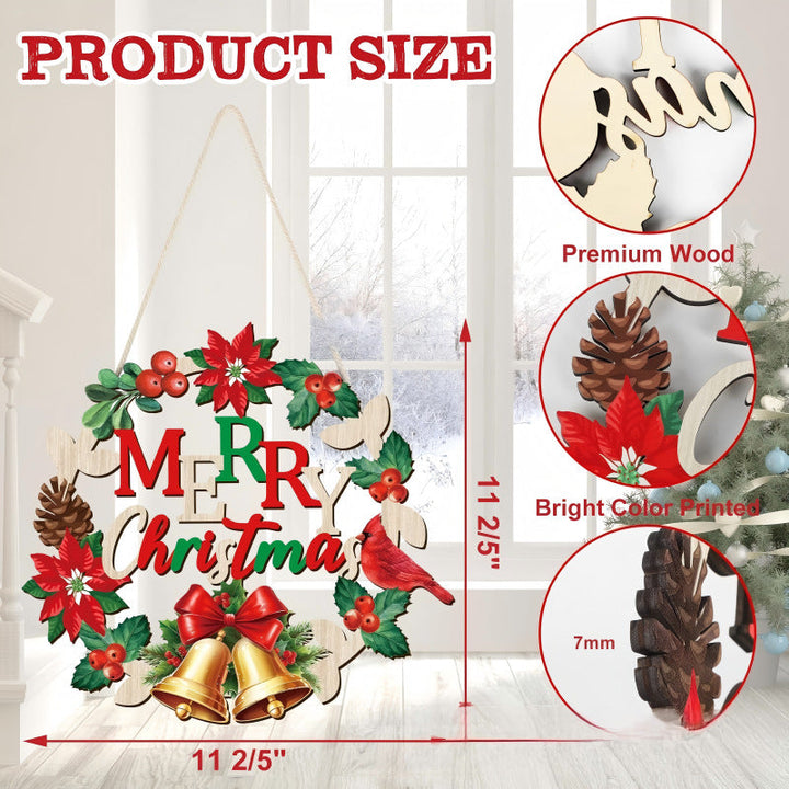 Decorative wooden sign with winter motifs