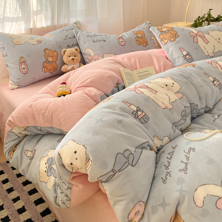 Soft Plush Cartoon-Themed Duvet Cover Set