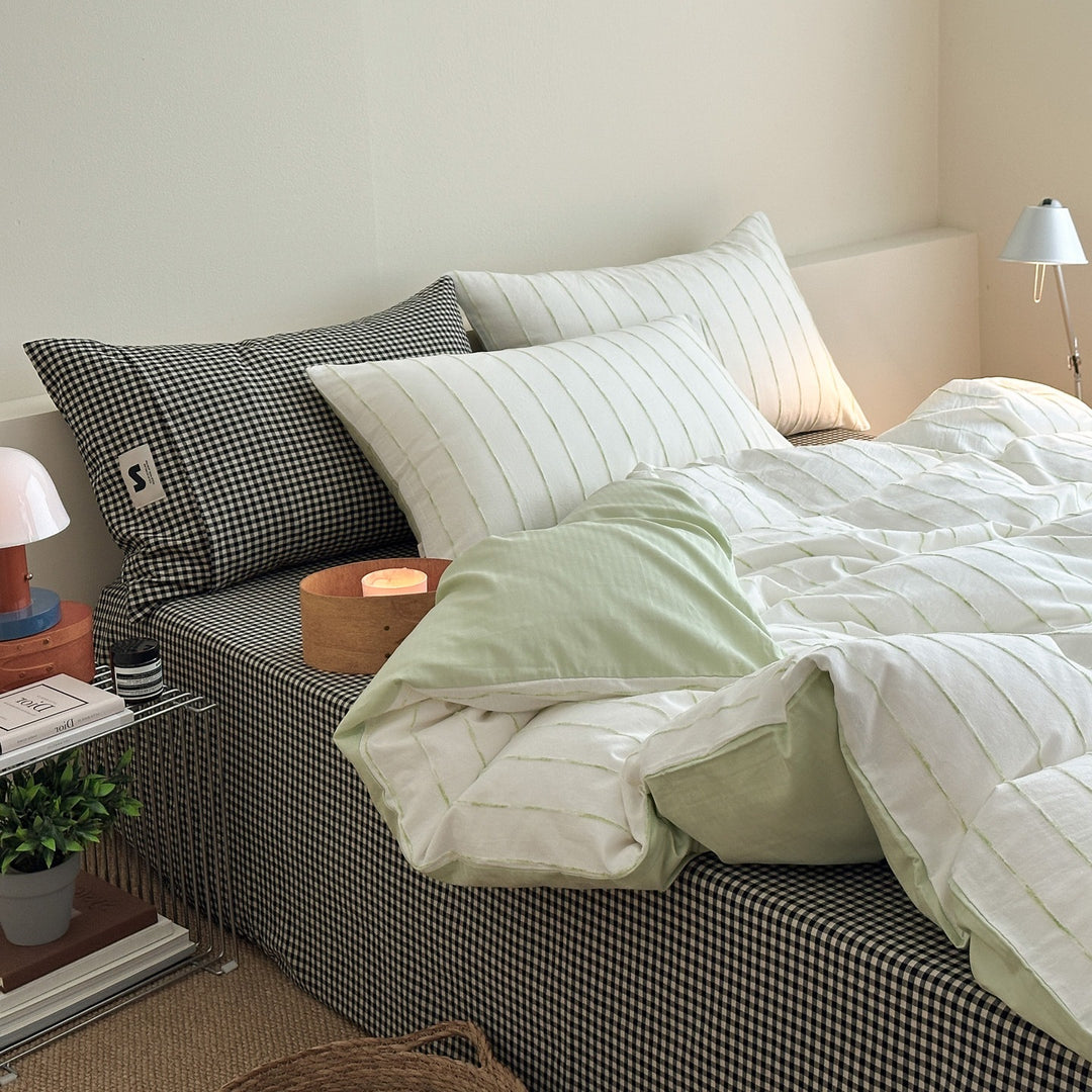 Decorative Gingham Pattern Cotton Duvet Cover Set Avarnia