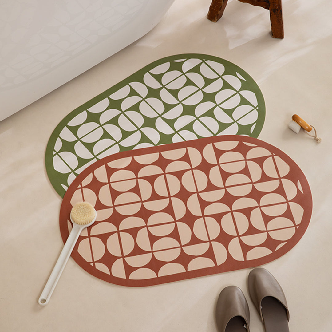 Oval wipeable placemat with tulip pattern, padded edge and non-slip bottom