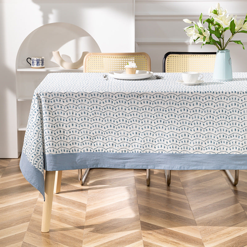 Cotton tablecloth with graphic all-over pattern and contrasting hem edge