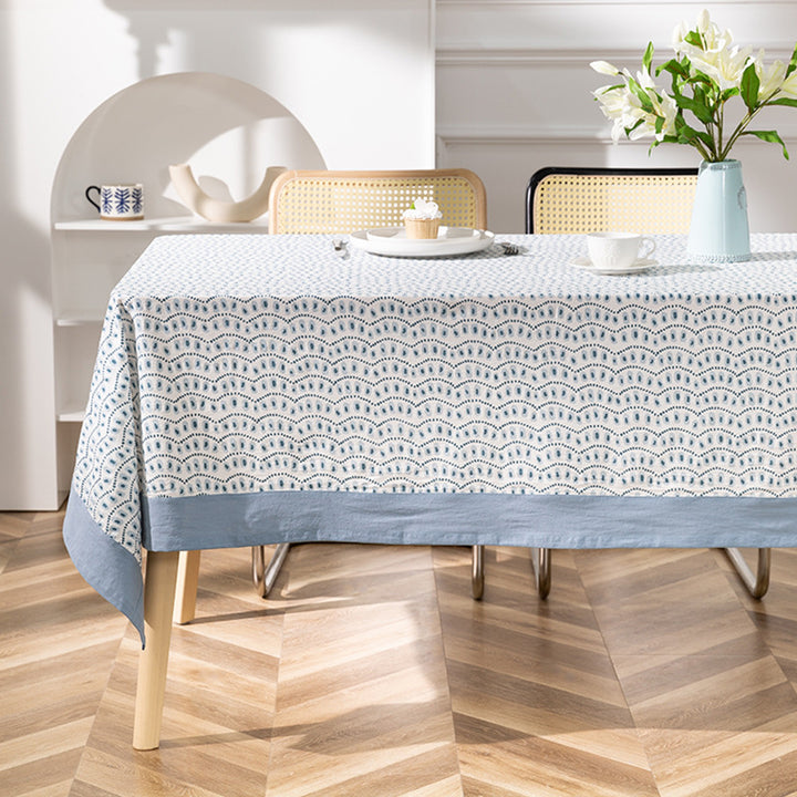 Cotton tablecloth with graphic all-over pattern and contrasting hem edge