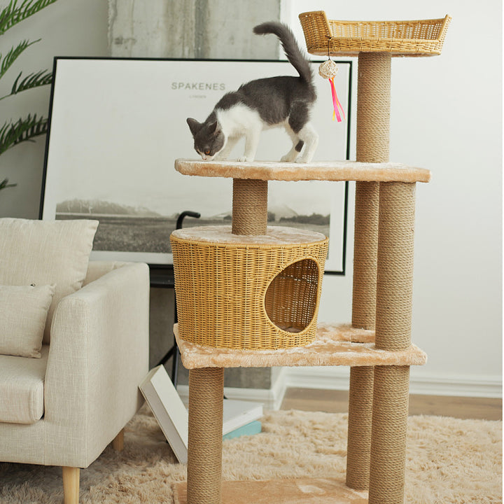 Cat furniture tree with natural rattan elements
