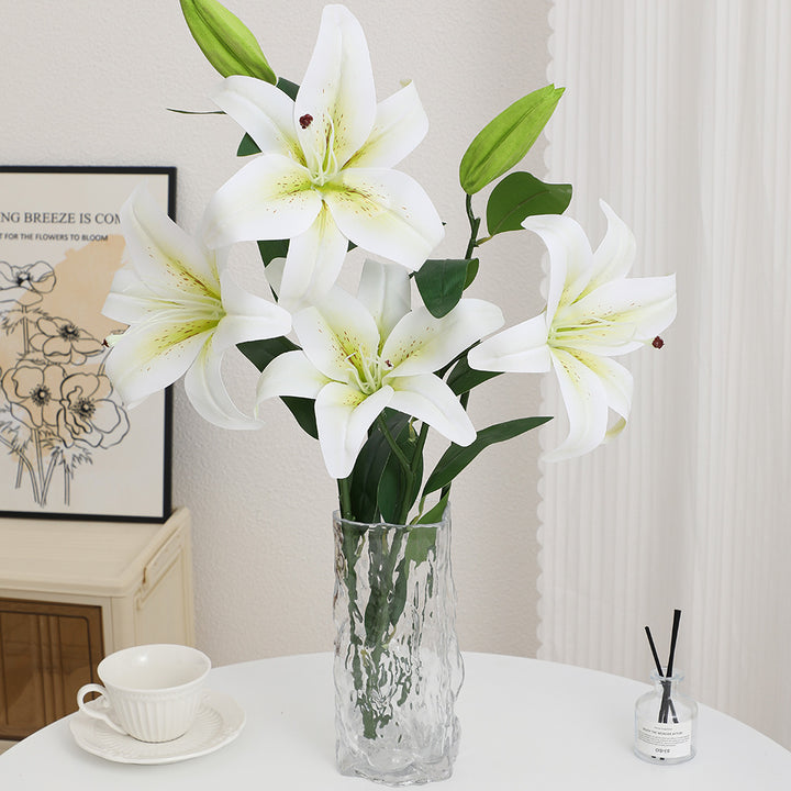 Artificial lily stem with lifelike flowers