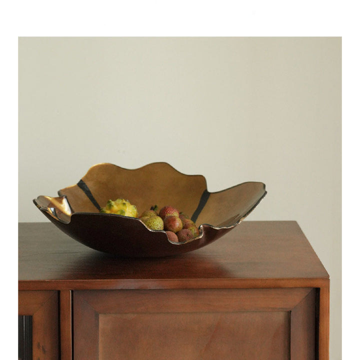 Organic Wavy-Rim Metal Decorative Fruit & Centerpiece Bowl