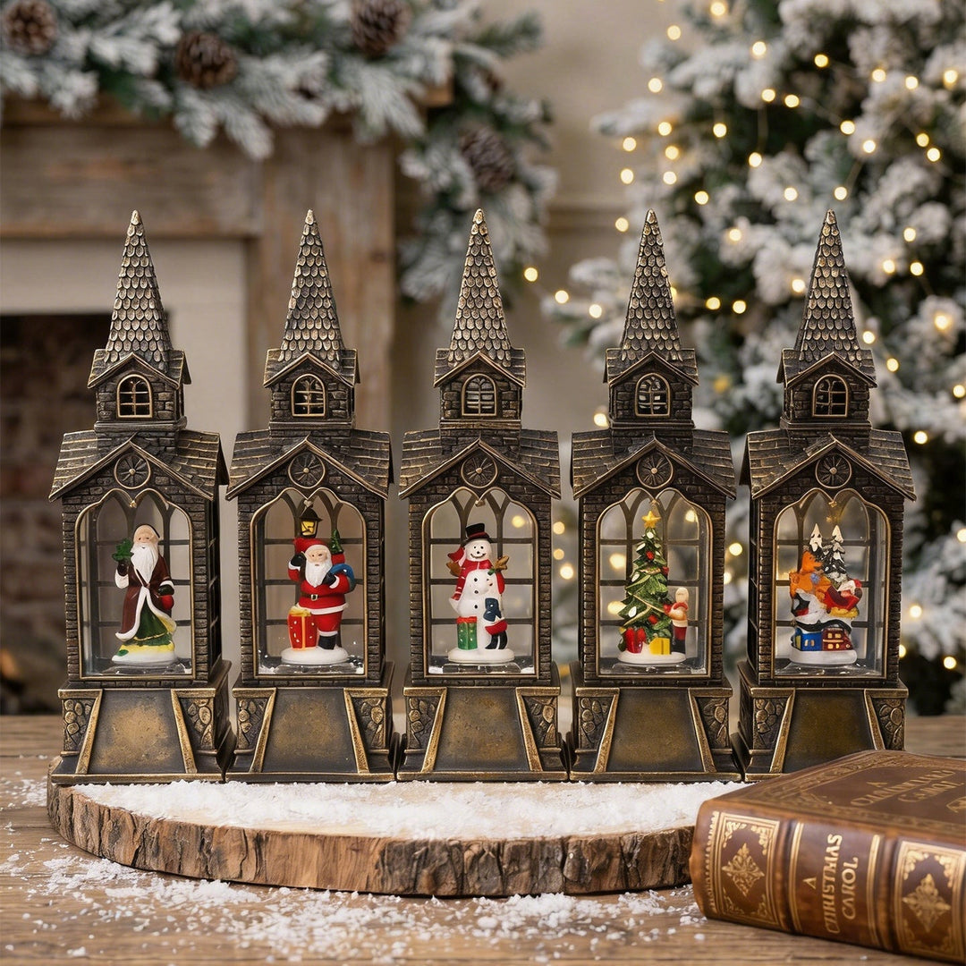 Nostalgic Christmas lantern with illuminated snowman scene