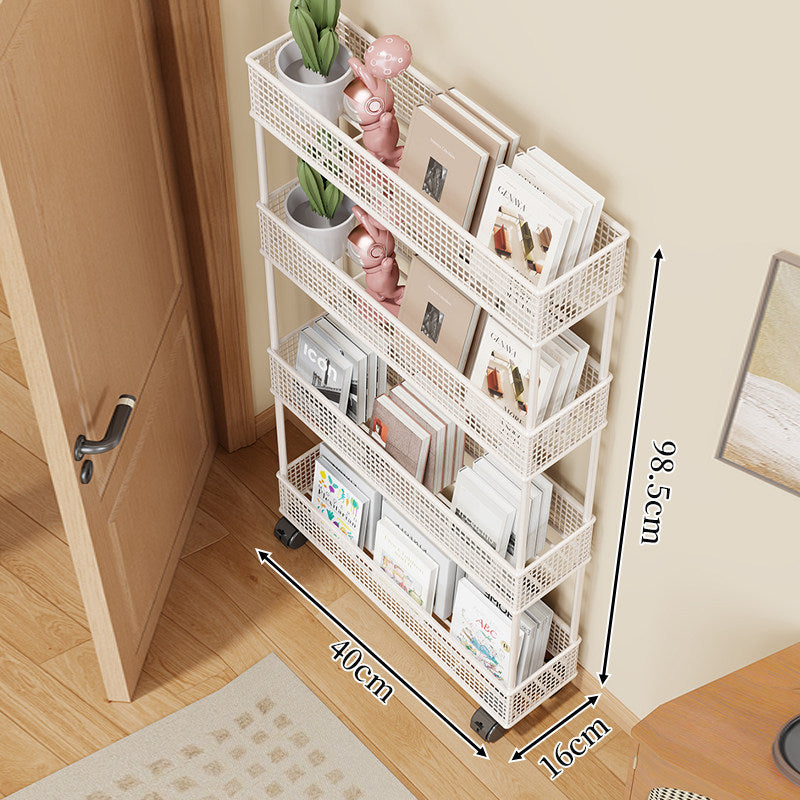Slim Four-Tier Metal Mesh Narrow Bookshelf Organizer