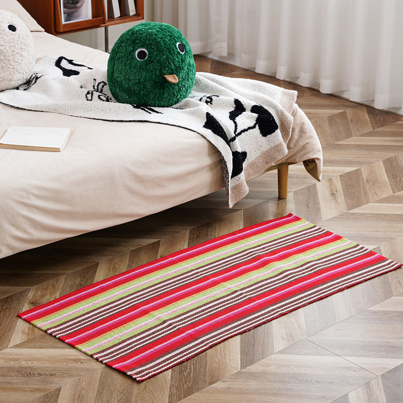 Flat-woven runner rug with check pattern and decorative border stripe