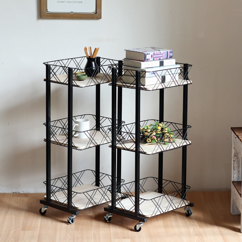 Modern rolling cart with three shelves and wheels