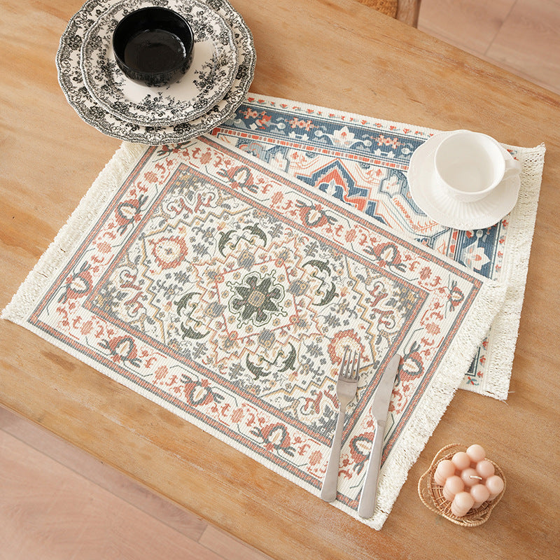Short-pile decorative bathroom and runner carpet in oriental medallion style with fringes