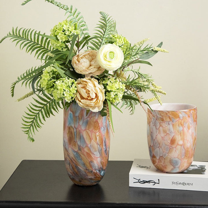 Handcrafted Metallic Ombre Crackle Glass Decorative Vase with Flared Neck