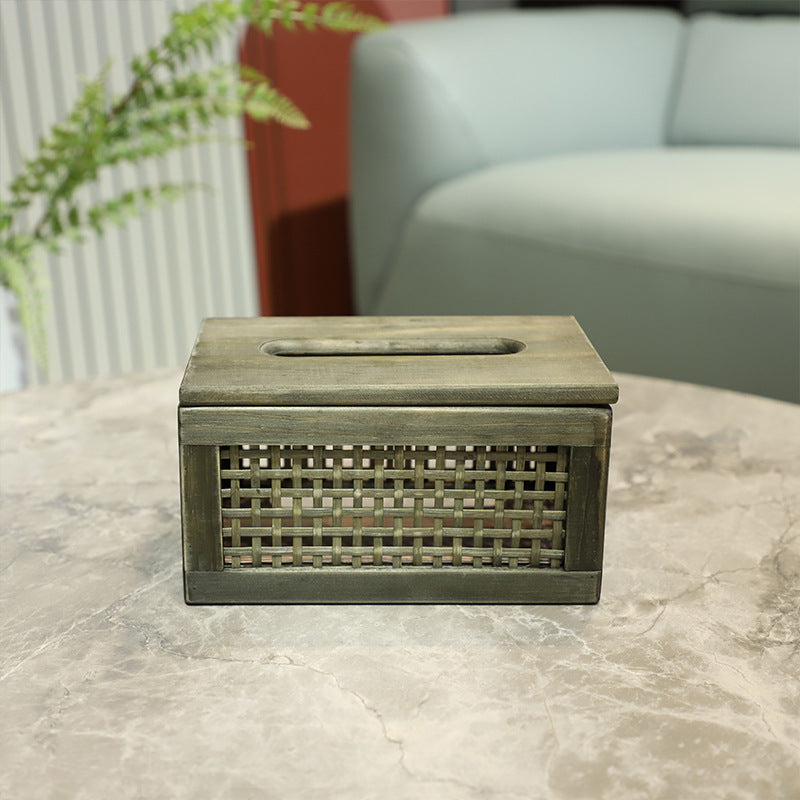 Wooden Tissue Box with Woven