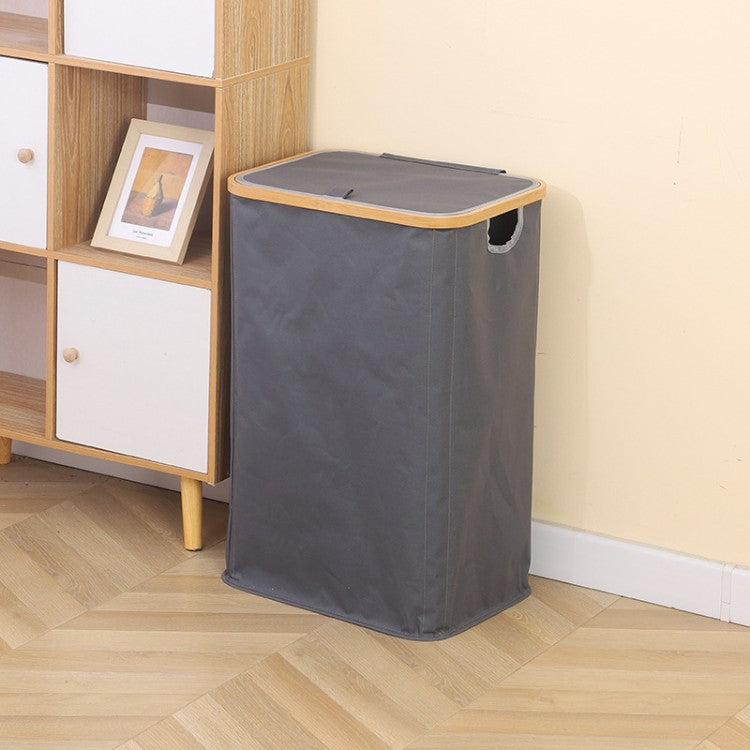 Stylish laundry basket with wooden lid