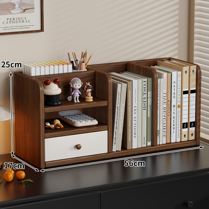 Bamboo-Style Multi-Compartment Desktop Bookshelf Organizer with Drawer