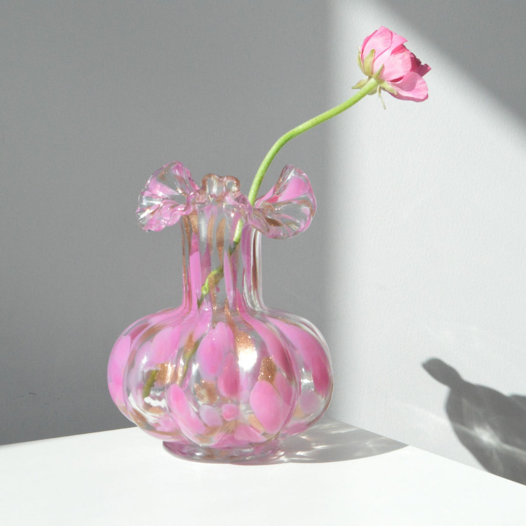 Hand-Blown Ruffled-Lip Iridescent Bulb Vase