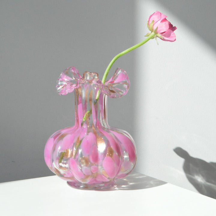 Hand-Blown Ruffled-Lip Iridescent Bulb Vase