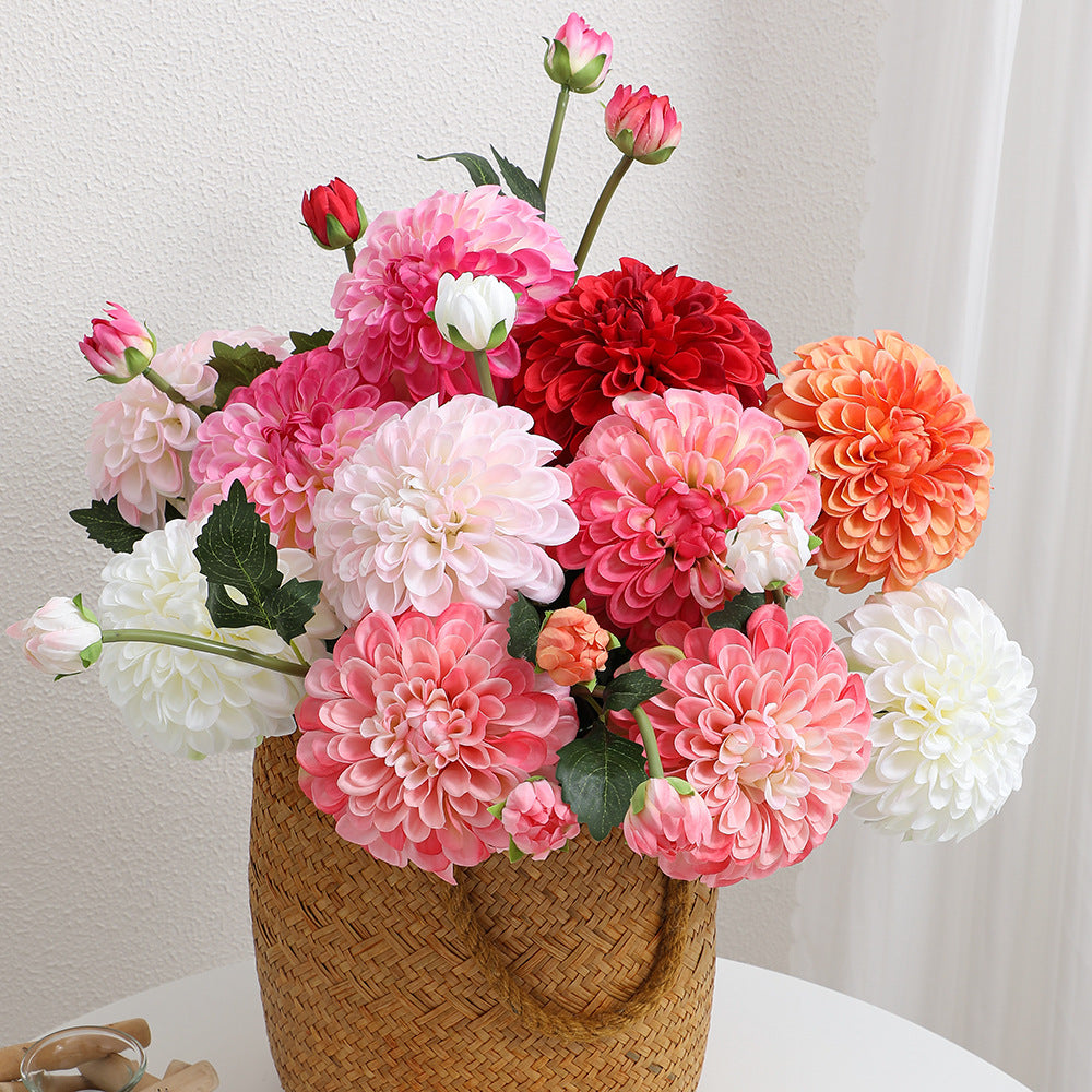 Artificial dahlia flower branch with realistic texture