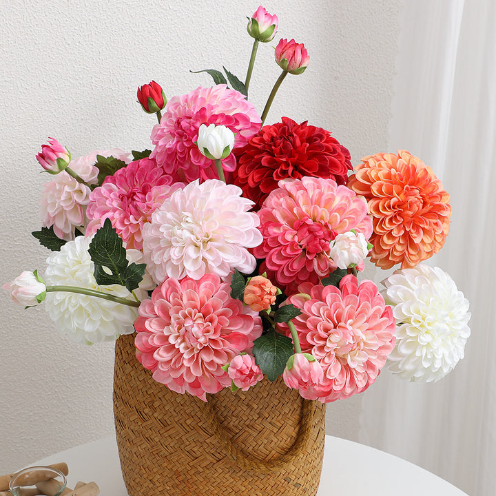 Artificial dahlia flower branch with realistic texture