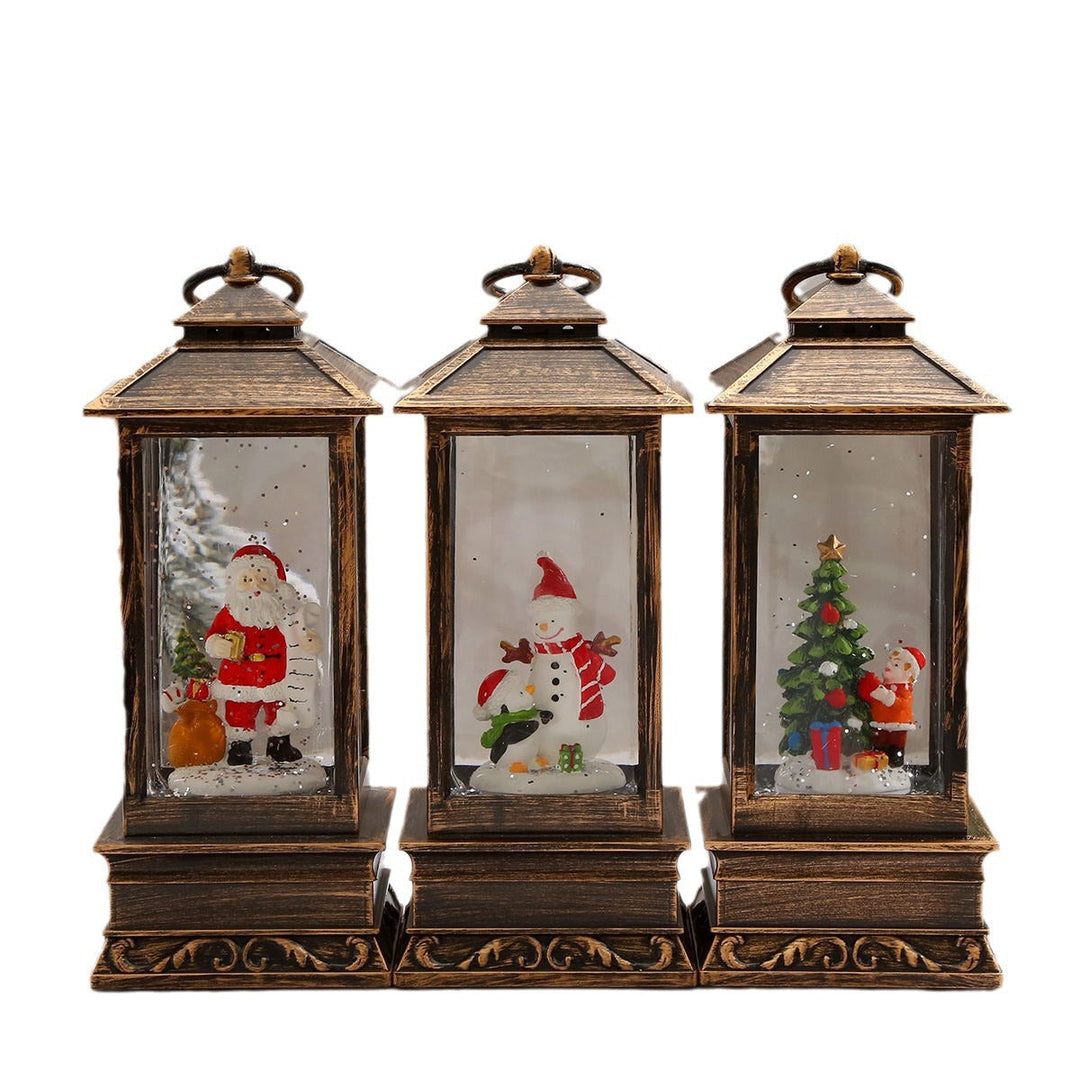 Vintage Christmas lantern with snowman and LED lighting