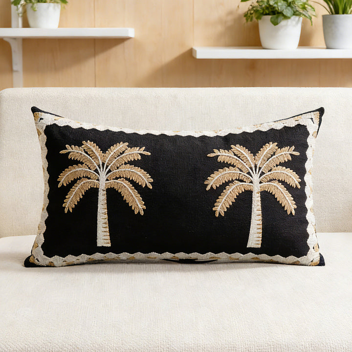 Embroidered Palm Linen Decorative Throw Pillow