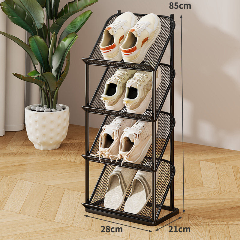 Vertical Multi-Tier Slim Mesh Shoe Rack Organizer with Angled Shelves and Space-Saving Footwear Stand