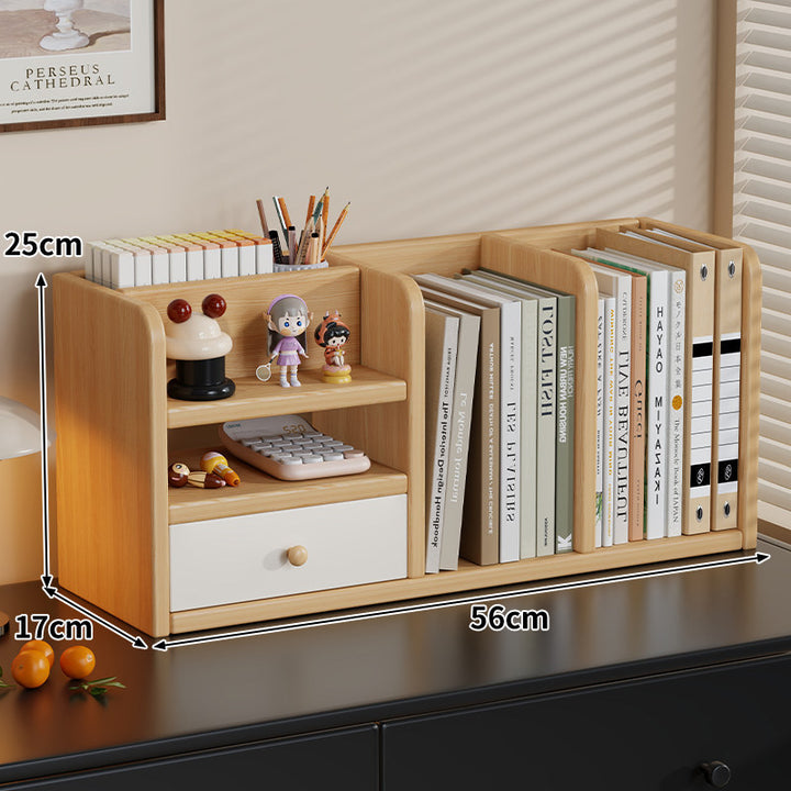 Bamboo-Style Multi-Compartment Desktop Bookshelf Organizer with Drawer