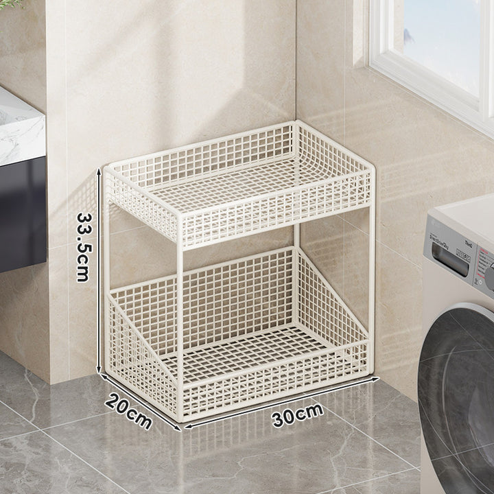 Compact Tiered Metal Mesh Storage Shelf Organizer for Bathroom and Laundry