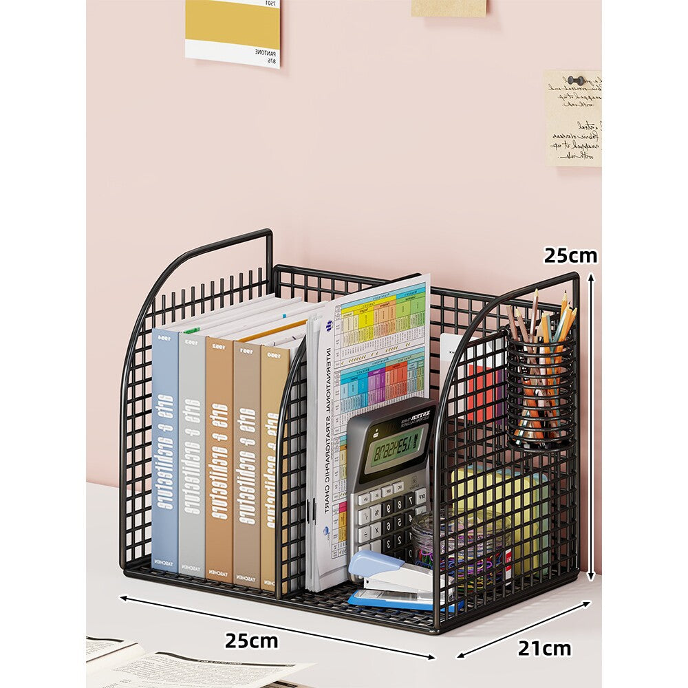 Metal Mesh Desktop File and Stationery Organizer with Triple Compartments